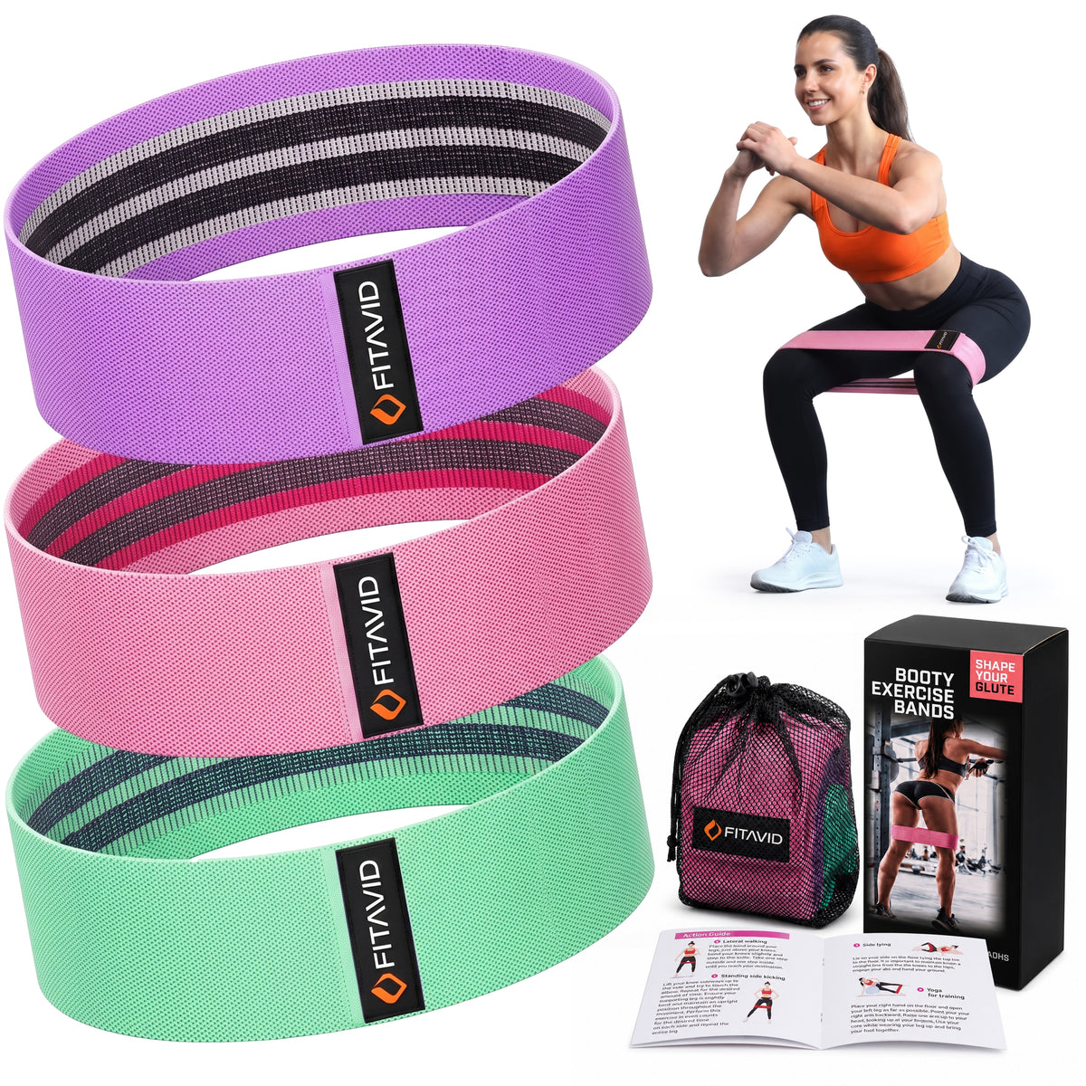 FITAVID Hip Bands – 3-Piece Fabric Resistance Band Set